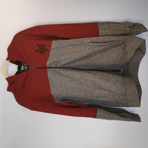 Zoo York zip jacket mens xl red and grey 100% polyester missing drawstring